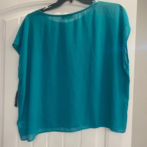 Ana sheer green blue color blouse with gold bead embellishment size 1x plus - Picture 2 of 5